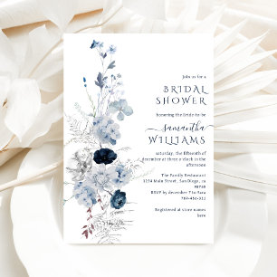 Convites Marinho Floral de inverno Azul Bridal