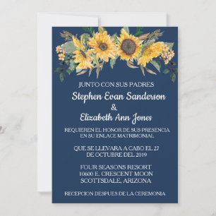 Convites Marinho Floral de Sunflwoer para Casamento Espanho