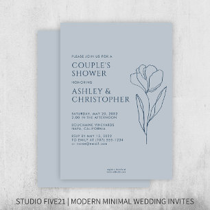 Convites Marinho Floral Desenhado Moderno Chá de casamento