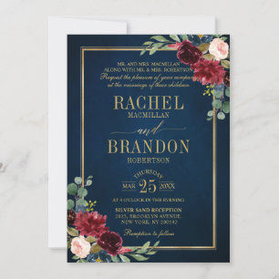 Convites Marinho Floral Dourado Azul Casamento Russo Invi