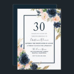 Convites Marinho Floral Elegante para aniversário de 30 ano<br><div class="desc">Convite de festas Elegante Floral de marinho aniversário de 30 anos de  para  de  para Espelhamento Veja a coleção correspondente em Niche e nest store</div>