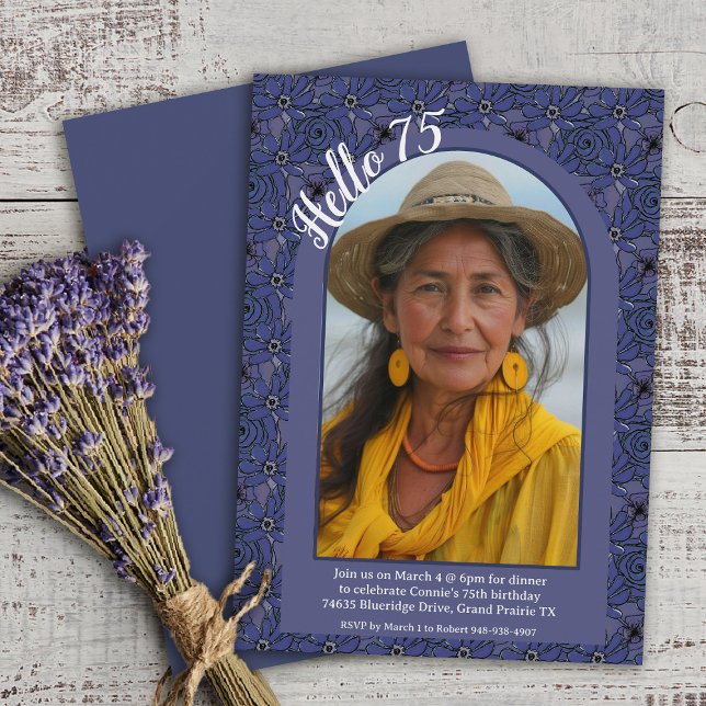 Convites Marinho Floral Elegante Whimsy Simples 75º Anivers (Criador carregado)