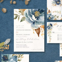 Marinho Floral Moderno Dusty Blue Ivory Casamento