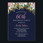 Convites Marinho Floral Moderno Rosa 60º Aniversário<br><div class="desc">Convites de aniversário mais bonito na Loja Little Bayleigh!</div>