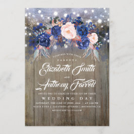 Convites Marinho Floral Rustic String Lights Casamento
