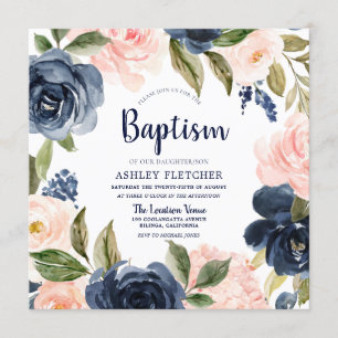 Convites Marinho Flores De Água Flores Garota Batismo