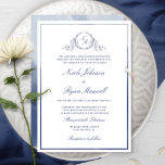 Convites Marinho Formal Clássico Monograma Casamento com Aq<br><div class="desc">Família e convidados deliciosos com este elegante convite de casamento azul-marinho com um delicado monograma botânico desenhado à mão personalizado com iniciais de casais e fina estrutura azul-d-água de marinho na frente, enquanto voltava com uma bela lavagem a aquarela em tons marinhos e azuis. Detalhes da caligrafia manuscrita. Design simples,...</div>