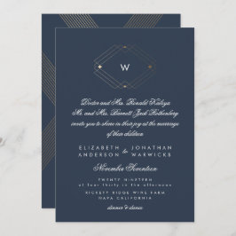 Convites Marinho Formal Monograma Ouro