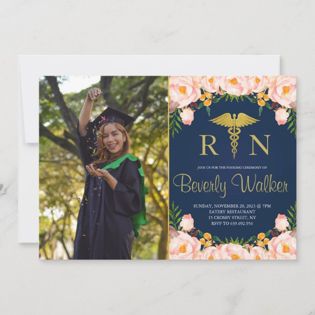 Convites Marinho Fotográfico E Cerimônia De Pinning Da Enfe (Frente)