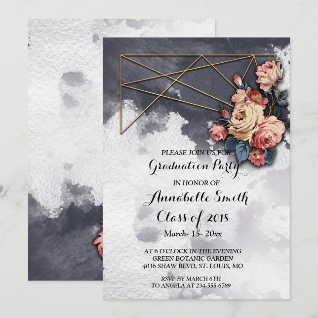 Convites Marinho GEOMÉTRICA Festa de formatura DE COR DE ÁG (Frente/Verso)