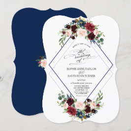 Convites Marinho Geométrico Moderno Casamento Floral Burgun