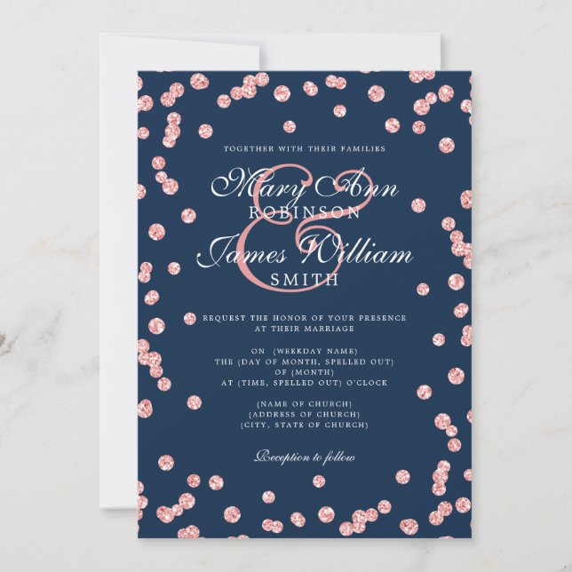 Convites Marinho Glitter Confetti Dourado de Casamento Eleg (Frente)