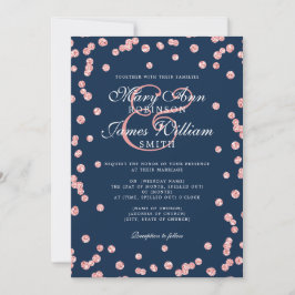 Convites Marinho Glitter Confetti Dourado de Casamento Eleg