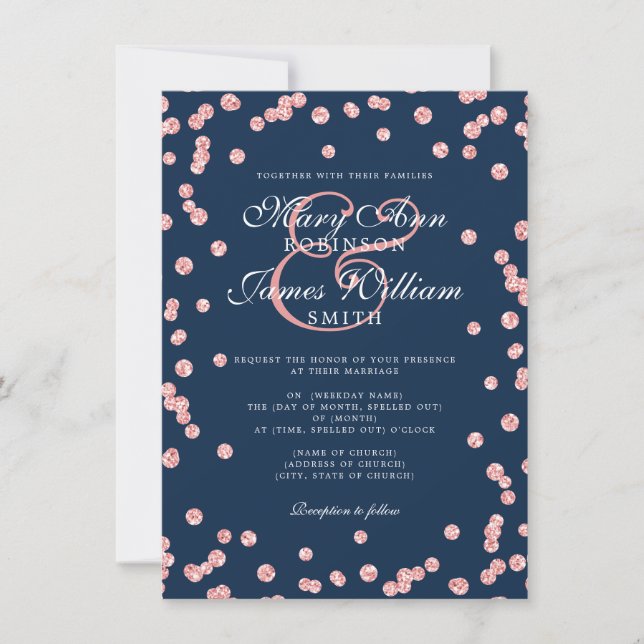 Convites Marinho Glitter Confetti Dourado de Casamento Eleg (Frente)