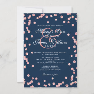 Convites Marinho Glitter Confetti Dourado de Casamento Eleg