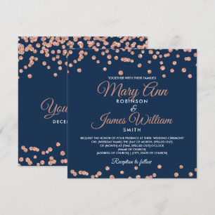 Convites Marinho Glitter Confetti Dourado de Casamento Eleg