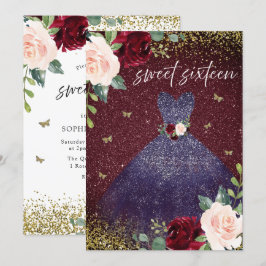 Convites Marinho Magical Vestido Borgonha Vermelho Floral D