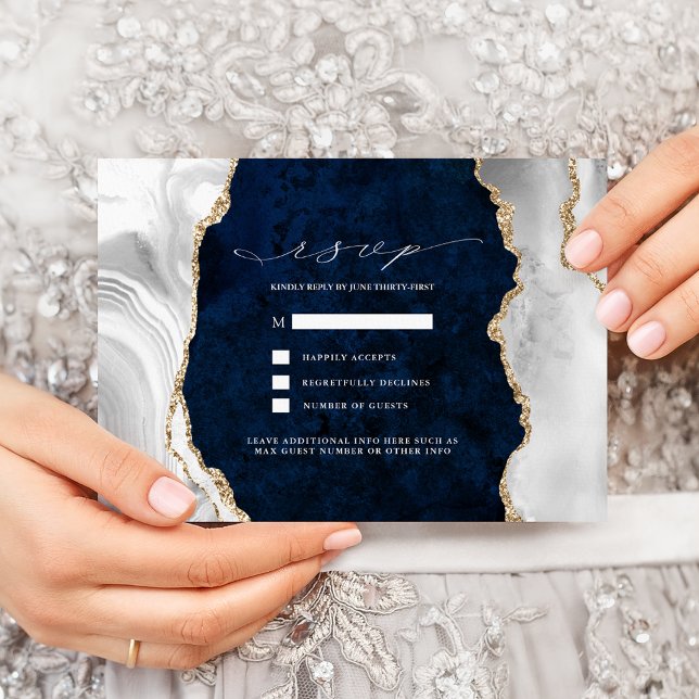Convites Marinho Marble, RSVP de Casamento de Agato Branco  (Criador carregado)