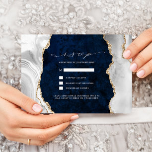 Convites Marinho Marble, White & Dourado Agate Wedding RSVP