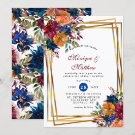 Convites Marinho Marsala Orange Floral Casamento Geométrico