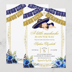 Convites Marinho mexicano azul e Dourado Charro Big Boy