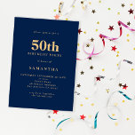 Convites Marinho minimalista azul Dourado 50º aniversário<br><div class="desc">Marinho minimalista azul Dourado 50º aniversário. 100% personalizável. Personalize facilmente o texto e altere as cores da fonte e do plano de fundo,  se desejar,  por meio da opção editar mais.</div>
