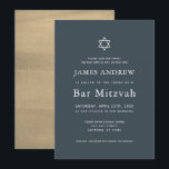 Convites Marinho mínimo Azul e Bar Dourado Mitzvah<br><div class="desc">Este convite para o Bar mitzvah,  minimalista e chic,  apresenta um fundo azul/marinho da meia-noite com a estrela de david. O verso apresenta um fundo dourado falso. Personalize-o para as suas necessidades. Você pode encontrar produtos correspondentes na minha loja.</div>