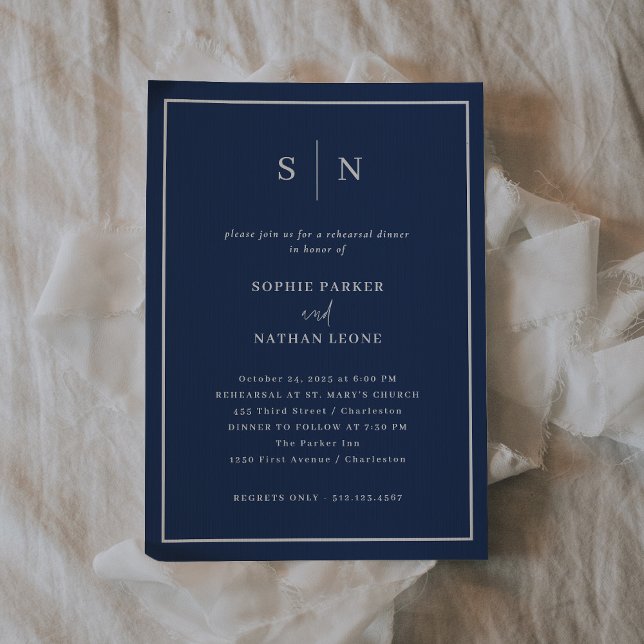 Convites Marinho mínimo e chic azul | Janto de ensaio (An elegant navy blue choice for your wedding rehearsal dinner invitations)
