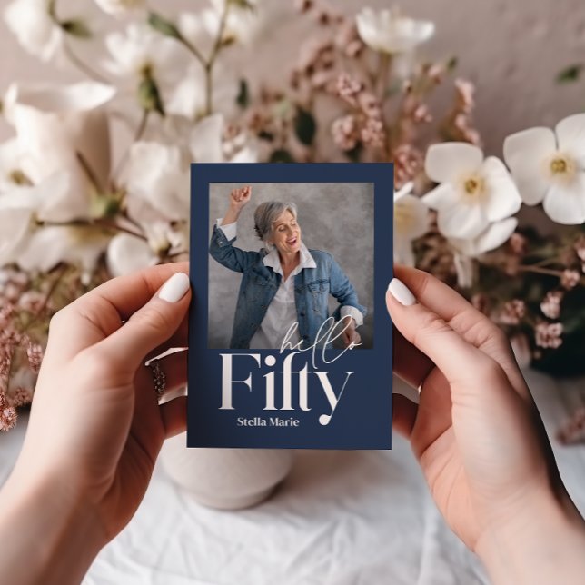 Convites Marinho mínimo moderno azul 50º aniversário (Criador carregado)