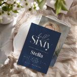 Convites Marinho mínimo moderno azul 60º aniversário<br><div class="desc">Marinho de fotografia simples,  mínimo e moderno,  azul e branco,  60.º convite de aniversário. Parte de uma coleção contemporânea.</div>