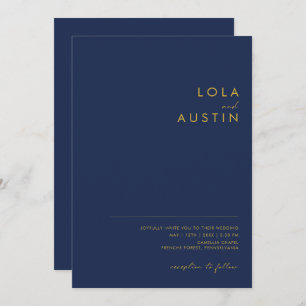 Convites Marinho mínimo moderno azul Casamento Dourado