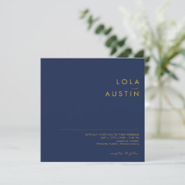 Convites Marinho mínimo moderno azul | Casamento Dourado qu