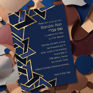 Convites Marinho Mitzvah bar Estrela Dourada Azul de David