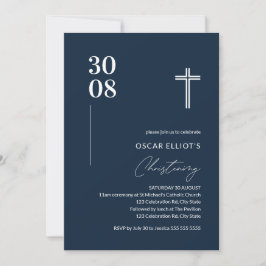 Convites Marinho Moderno Blue Minimalist Christening