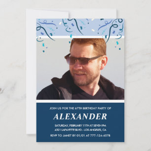 Convites Marinho moderno Blue Photo Man 67 anos