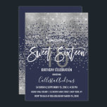 Convites Marinho Moderno Blue Silver Glitter Confetti Sweet<br><div class="desc">Este doce e glamouroso, doce 16, é um design moderno e em voga que apresenta uma falsa sequência cintilante prateada cintilante impressa, gradiente ombre abstrato-confetti sobre um fundo azul marinho. É perfeito para a moderna e elegante aniversariante, com sua simples tipografia personalizada de impressão bonito e arte branca. Personalize a...</div>