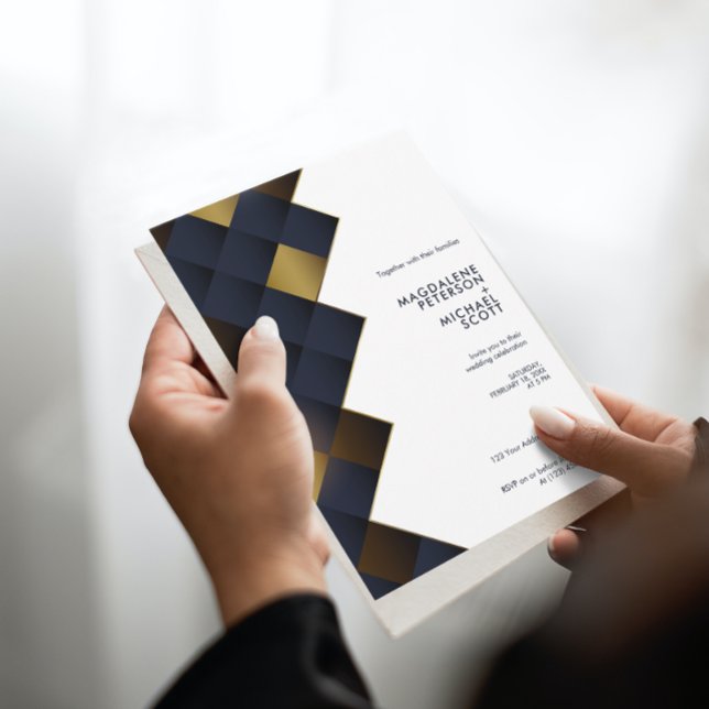 Convites Marinho Moderno e Casamento Dourado de Diamante (Criador carregado)