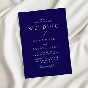 Convites Marinho Moderno e Casamento Elegante Mínimo Branco