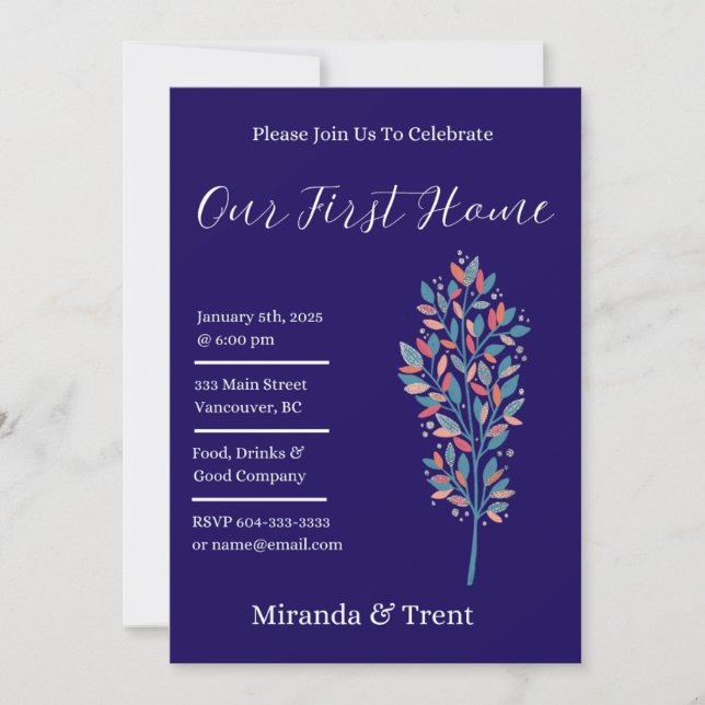 Convites Marinho Moderno - Festa Azul de Aquecimento Domést (Frente)