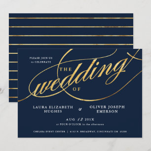 Convites Marinho Moderno Único e Casamento de Script Doura