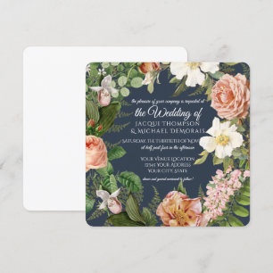 Convites Marinho n Casamento Floral Botânico de Rosa Branc