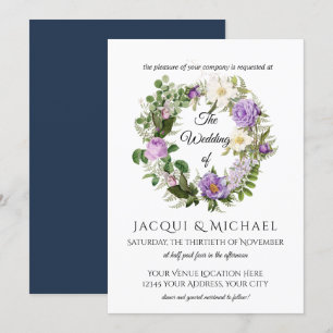 Convites Marinho n Lavanda Rosas de marfim w Casamento Fern