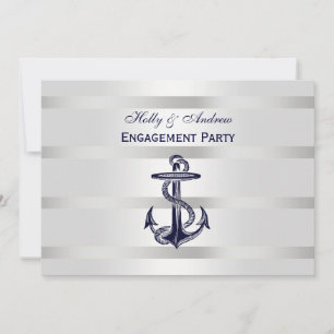 Convites Marinho Náutico  Blu Anchor Silver Wt BG H Noivad
