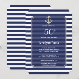 Convites Marinho Náutico Stripes Silver 50ª Festa de aniver