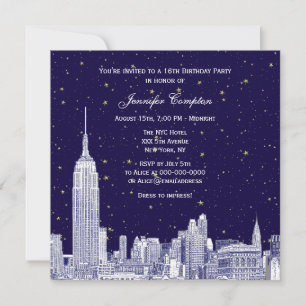 Convites Marinho NYC Skyline Etch Starry DIY BG Sweet 16 SQ