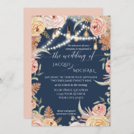 Convites Marinho Pampas Grass Lâmpadas De Edison Floral Cor