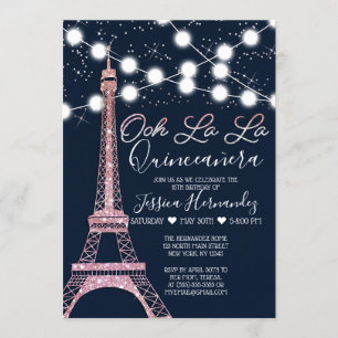 Convites Marinho Paris Eiffel Torre Glitter Luzes Quinceañe