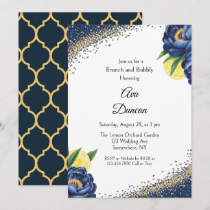 Convites Marinho Peony Citrus Pintado Floral Brunch & Bubbl
