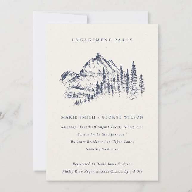 Convites Marinho Pine Woods Sketch Noivado de Casamento (Frente)