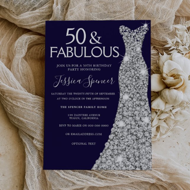 Convites Marinho Prateado 50 e Fabuloso 50º aniversário (Criador carregado)